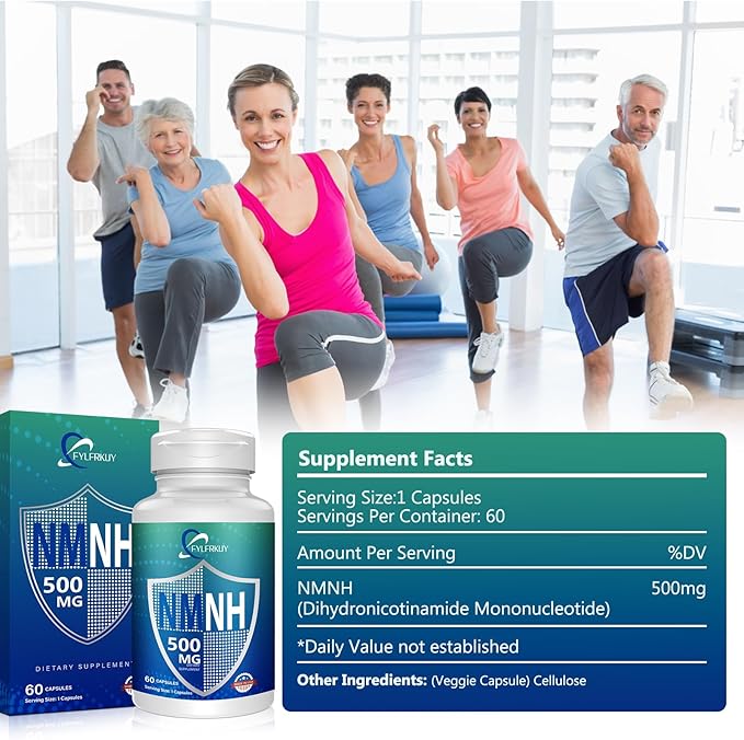 New NMNH 500mg Per Serving (Dihydronicotinamide Mononucleotide), NAD 𝐒𝐮𝐩𝐩𝐥𝐞𝐦𝐞𝐧𝐭𝐬 Pure Organic, More Effective Than NMN for Anti-Aging, Energy, Immunity, Focus - 60 Count