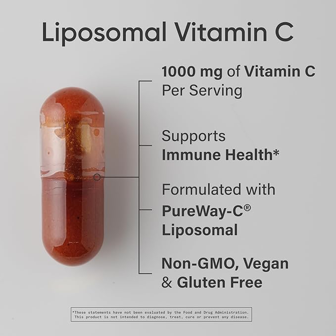 Sports Research® High Potency Liposomal Vitamin C Supplement 1000 mg – Certified Vegan, Non-GMO, Gluten Free | Antioxidant & Immune Support | Ascorbic Acid Vitamin C | 180 Liquid Veggie Capsules