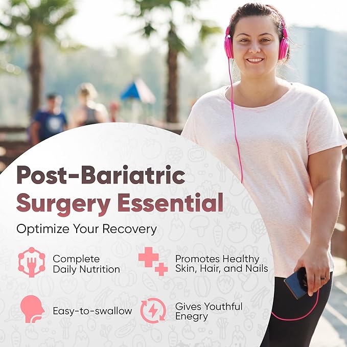 Bariatric Multivitamin with Iron - Easy-to-Swallow Capsule for Post Bariatric Surgery - Post Sleeve and Post Bypass with 42 Fruit & Veggies Blend - 60 Liquid Capsules