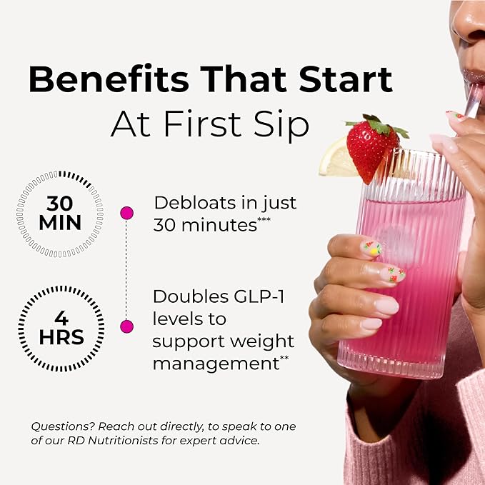 Flatter Me Fiber GLP-1 Booster – Fiber Supplement for Women & Men, Prebiotics & Enzymes for Weight Support, Reduce Bloating, Double GLP-1 Levels, Digestive & Gut Health (10 Servings)