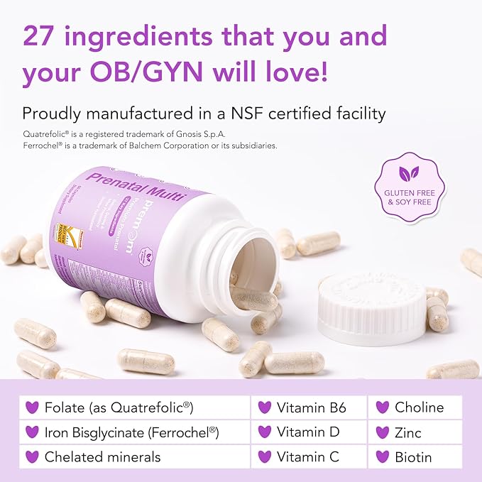 Premom Prenatal Vitamins for Women - Conception for Her Multivitamin: 27 Nutrients, Includes 680mcg Methyl Folate + Choline + Iron, Traceable Ingredient, Fertility Supplements for Women -30 Day Supply