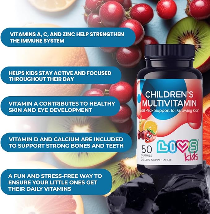 Children's Multivitamin Gummy - Kids Multivitamin Gummies with Vitamin D2, Omega 3, Zinc, Vitamin C, B12 & More | Gluten-Free, Non-GMO Supplements for Kids – Strawberry, Cherry & Org Taste, 50 Ct