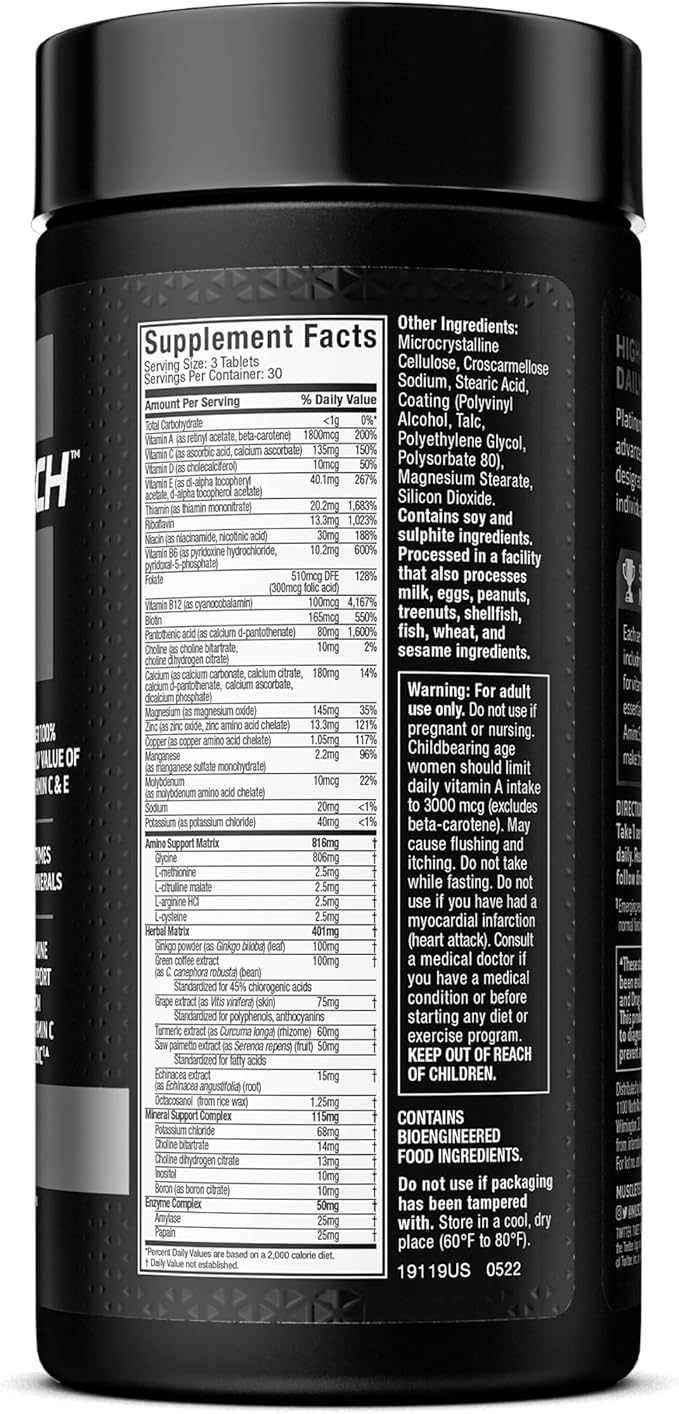 MuscleTech Platinum Multivitamins for Men & Women - Multi-Vitamin Supplement for Immune Support - 18 Vitamins & Minerals, Vitamin A C D E B6 B12 - Daily Workout Supplements for Men - 90 Capsules