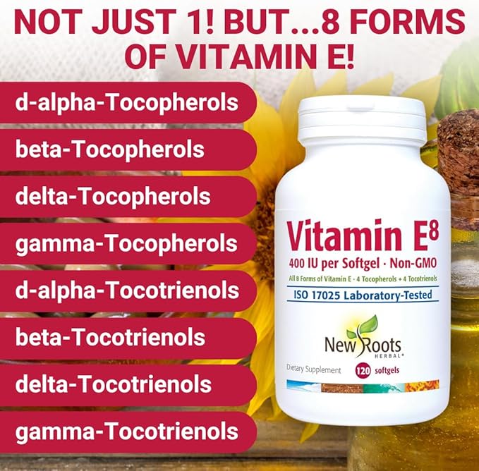 Vitamin E Supplement 400 IU Capsules Organic | All 8 Types of Naturally Sourced Vitamin E for Vision & Brain Support | 4 Tocopherols & 4 Tocotrienols for Men & Women (120 Softgels)