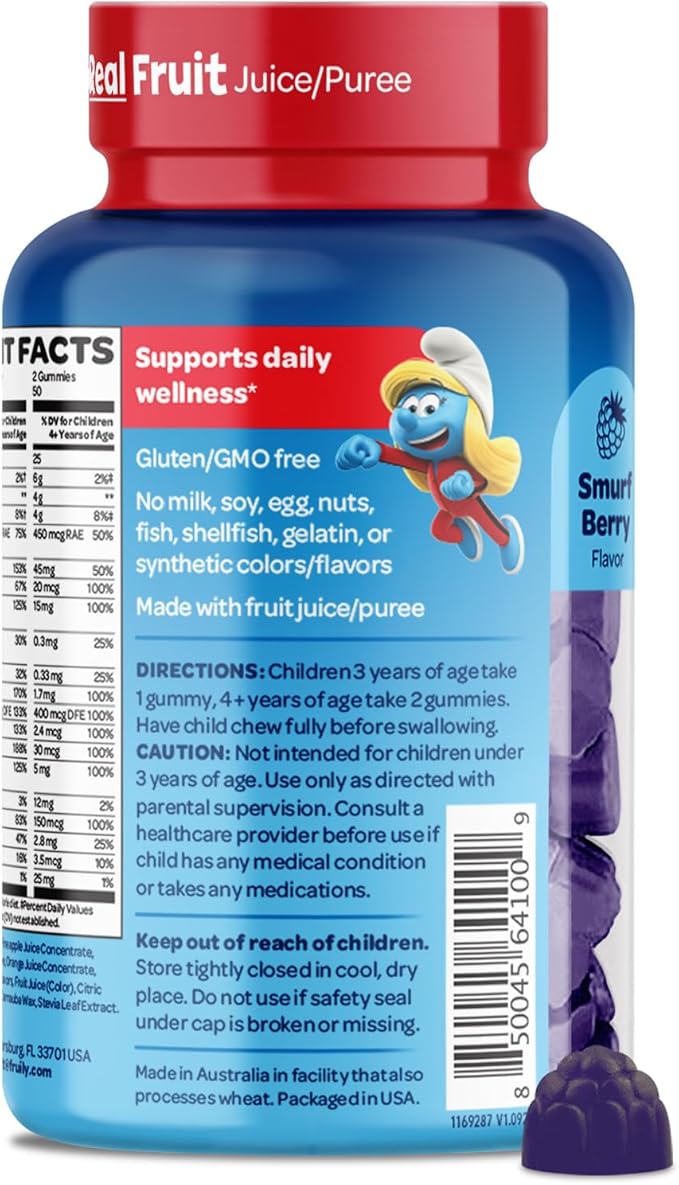 The Smurfs Kids Multivitamin Gummies with 15 Daily Vitamins and Minerals for Growth & Development | Made with Real Fruit in a Smurf Berry | Delicious, Doctor Developed & Non-GMO Formula | 100 Gummies