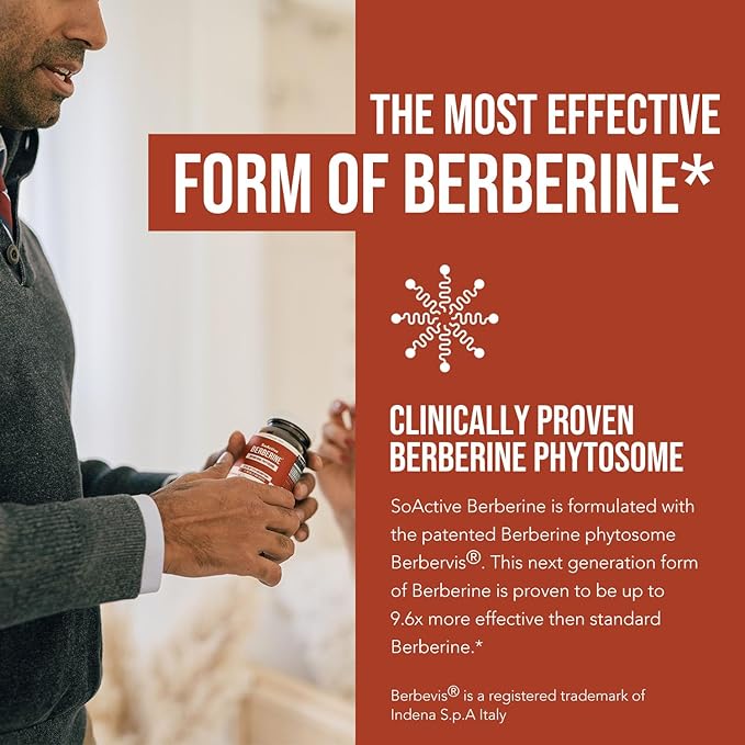SoActive Berberine 550mg: 9.6X Higher Absorption, Clinically Studied, Optimized Phytosome | Supports Metabolism & AMPK Activation | Non-GMO, Soy-Free | Clinically Validated Dose | 60 Servings