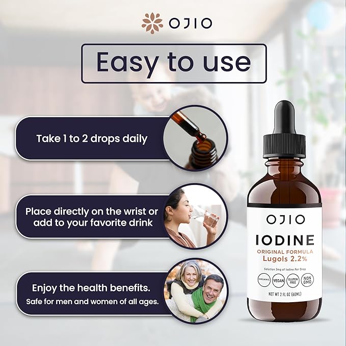 Lugols Iodine Solution 2% - 1 Year Supply - High Potency Liquid Oral Iodine Drops with Superior Absorption – Improves Overall Health & Energy for Women, Men, Kids - 2 fl Oz (Pack of 3)