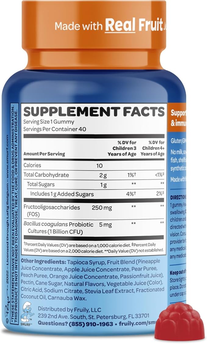 Smurfs Pre and Probiotics for Kids Gummies | Kids Probiotics Gummies for Digestion and Immunity | Made with Real Fruit | Doctor Developed | Non-GMO and No Artificial Flavors or Colors | 40 Gummies