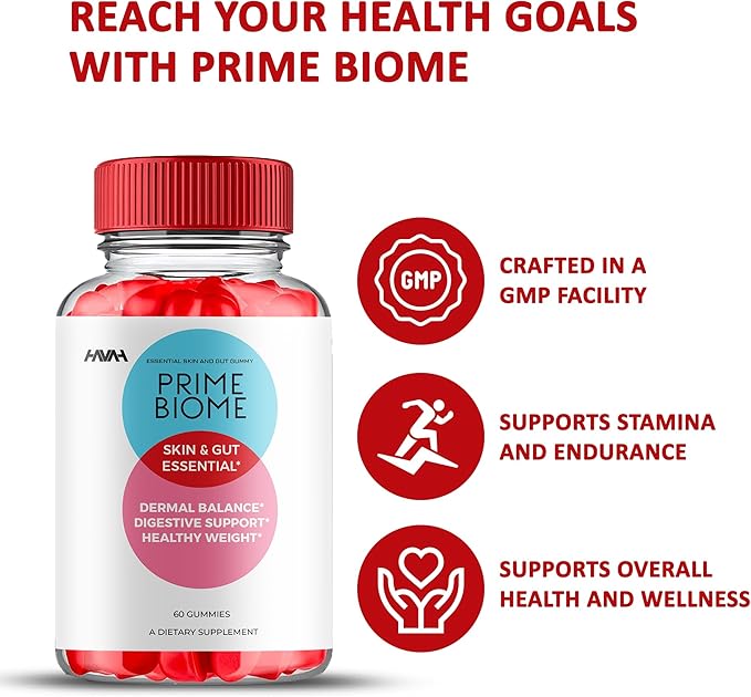 (5 Pack) Prime Biome Gummies PrimeBiome Skin & Gut Support Gummy Formula, PrimeBiome Overall Health & Wellness Vitamin B12 B6 Folic Acid Support Supplement, Prime Biome Advanced Formula (300 Gummies)