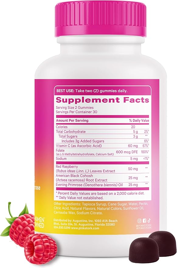 Pink Stork Hormone Balance Gummies for Women – PMS, Menopause & Estrogen Support – Mood, Bloating, Hot Flashes & Energy – Red Raspberry Leaf, Black Cohosh, Primrose – 60 Vegan Gummies