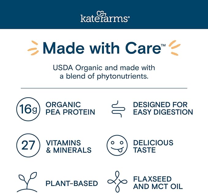KATE FARMS Organic Adult Peptide 1.0 Formula, Vanilla, Sole-Source, Hydrolyzed Plant-Based Nutrition for Oral or Tube Feeding, 11 Fl oz (12 Pack)
