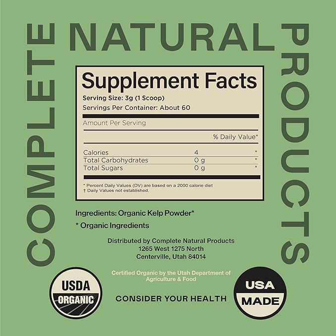 Organic Kelp Powder Supplement - Bulk Raw, Dry, Pure Sea Kelp Seaweed Powder 8oz 75 Serving Thyroid, Iodine, & Digestion