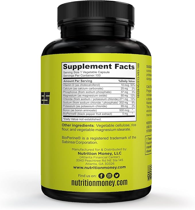 NutritionMoney Electrolyte Premium Hydration Supplement โ Sugar Free, Zero Carbs, Non-GMO, Zero Calories, Keto-Friendly, Supports Carnivore Diet, Optimal Rehydration Electrolytes Capsules - 100 Count