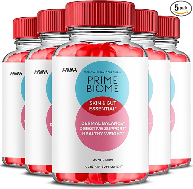 (5 Pack) Prime Biome Gummies PrimeBiome Skin & Gut Support Gummy Formula, PrimeBiome Overall Health & Wellness Vitamin B12 B6 Folic Acid Support Supplement, Prime Biome Advanced Formula (300 Gummies)