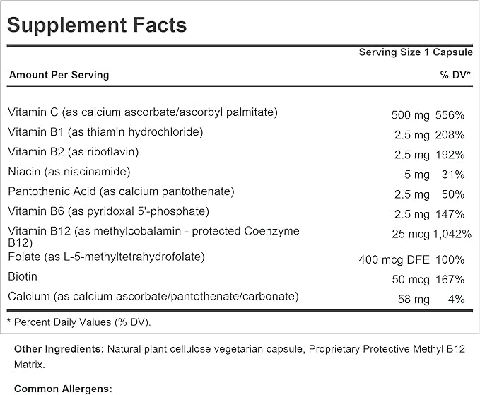 ANDREW LESSMAN Vitamin C 500 Plus B-Complex 60 Capsules - Non-Acidic Vitamin C Plus Citrus Bioflavonoids for Immune System and Anti-Oxidant Support. Easy-to-Swallow Capsules. No Additives