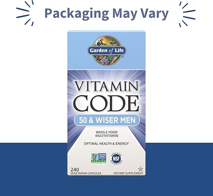 Garden of Life Multivitamin for Men - Vitamin Code 50 & Wiser Men's Raw Whole Food Vitamin Supplement with Probiotics, Vegetarian, 240 Capsules