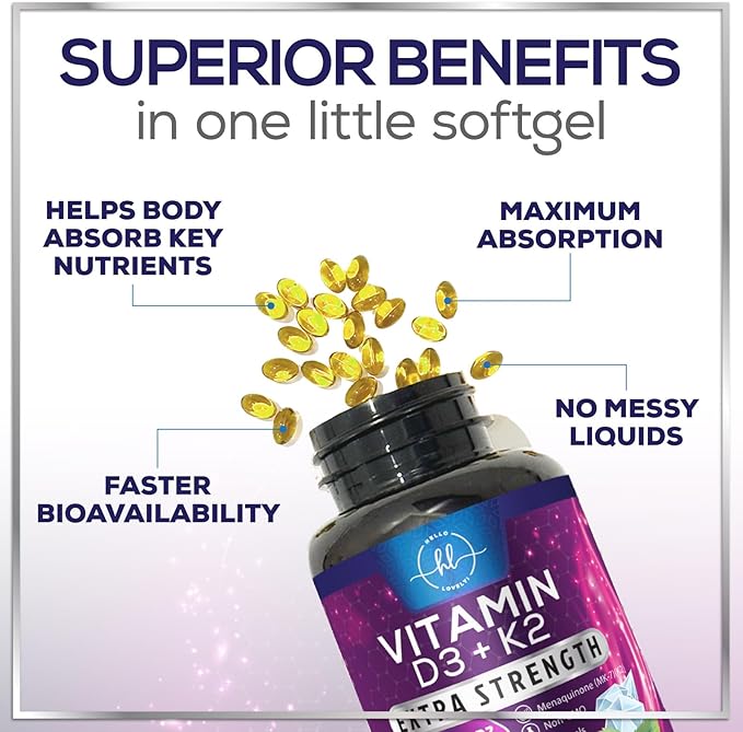 Vitamin D3 K2 - Vitamin D3 (5000 iu) & 100 mcg Vitamin K2 (MK-7) Complex for Immune Support & Bone, Teeth & Muscle Health - Easy to Swallow, Gluten Free, Non-GMO, Bottled in USA - 120 Softgels