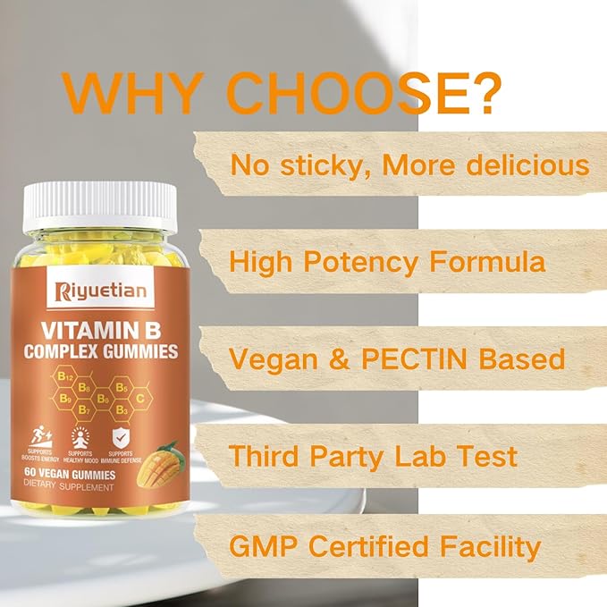 Vitamin B Complex with Vitamin – with Biotin,Choline + Inositol, Vitamin C + Zinc for Supports Energy, Mood, Immune, Healthy Hair, Skin 60