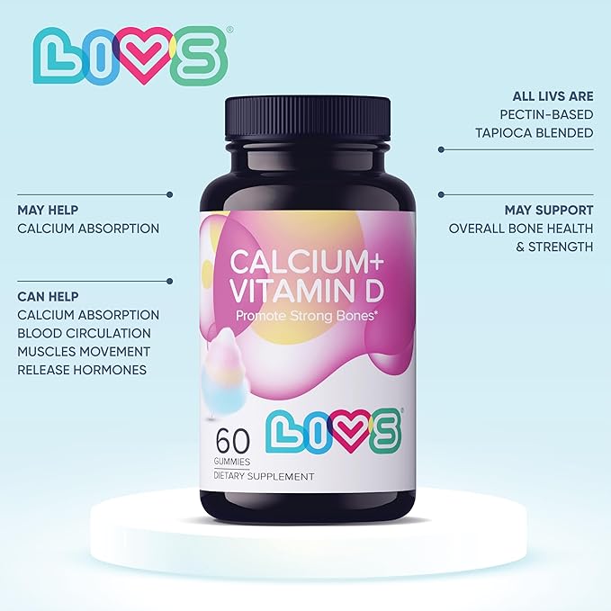 Calcium & Vitamin D3 Gummies – 170mg Calcium + Vitamin D3 Per Serving | Sugar Free, Vegan, Gluten‑Free & Kosher | Calcium Supplement for Bone & Muscle Support | Cotton Candy Flavor – 60 Count