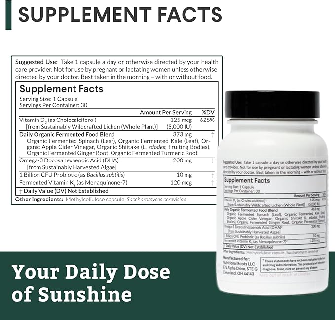 Vitamin D3 & K2-5,000 iu - 1 Billion CFU Probiotics - Algal Omega 3 DHA - Immune Support - Dietary Supplement - Vegan Formula - 1 Month Supply - 30 Capsules