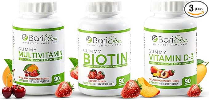 BariSlim Bariatric Multivitamin Gummies - Specially Formulated Gummy Vitamin for Patients After Weight Loss Surgery - Easy to Digest & Great Tasting Fruit Flavors | Pack of 3 (90 Fruit Chews)