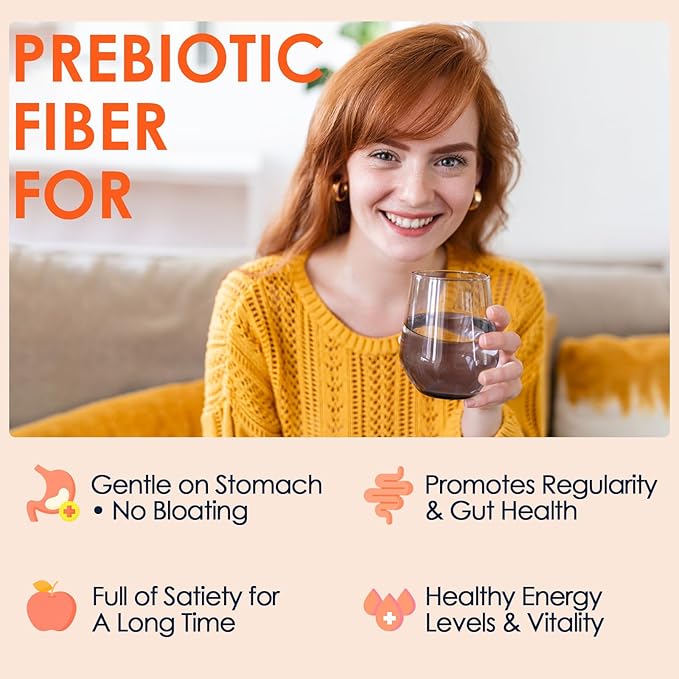 DRFOSTER Prebiotic Fiber Powder Unflavored - Soluble Fiber Supplement with Acacia Fiber & Inulin Powder for Digestive Health and Regularity | 5g Per Scoop, 70 Servings | Gluten & Sugar Free, Vegan
