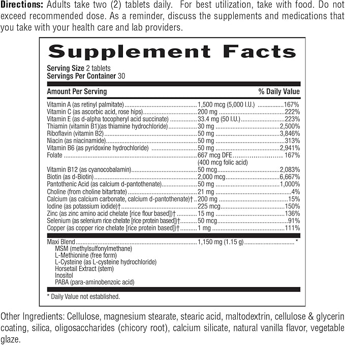 Country Life Maxi-Hair Supplement - 2000mcg Biotin & Vitamins for Hair, Skin & Nails - Certified Gluten-Free & Vegetarian - Supports Hair Growth, 60 Tablets