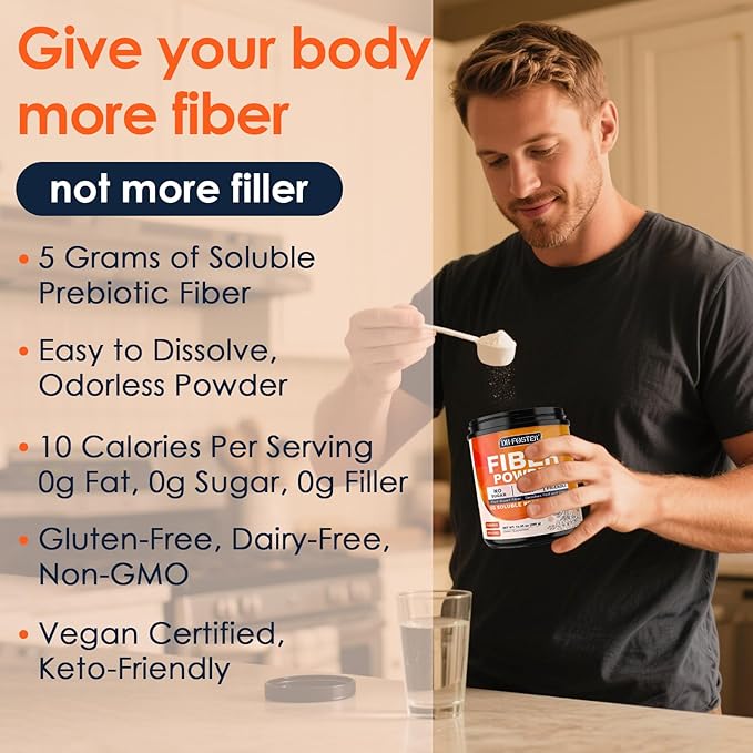DRFOSTER Prebiotic Fiber Powder Unflavored - Soluble Fiber Supplement with Acacia Fiber & Inulin Powder for Digestive Health and Regularity | 5g Per Scoop, 70 Servings | Gluten & Sugar Free, Vegan