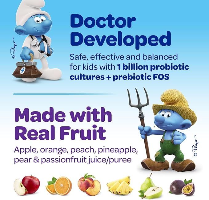 Smurfs Pre and Probiotics for Kids Gummies | Kids Probiotics Gummies for Digestion and Immunity | Made with Real Fruit | Doctor Developed | Non-GMO and No Artificial Flavors or Colors | 40 Gummies