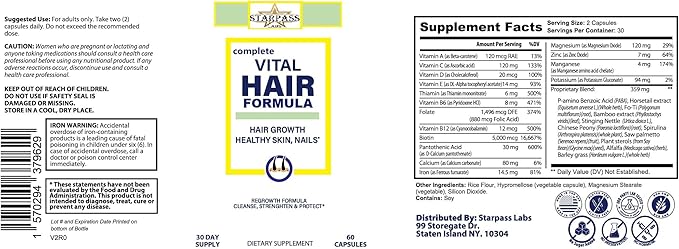 #1 Hair Formula Healthy Vitamins for Men & Women | Nutrients Needed for Hair Growth, Maintain Healthy Skin & Nails, Biotin & More 60 Capsules
