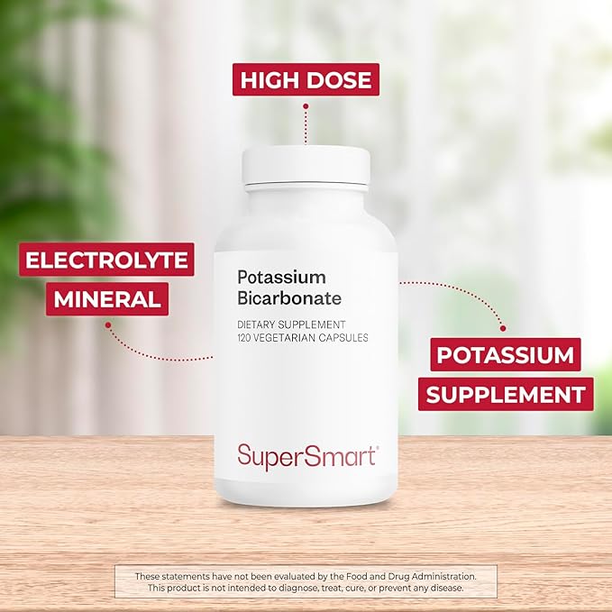 Supersmart - Potassium Bicarbonate 5400mg per Day (High Dose) - Electrolyte Mineral - Acid-Base Balance pH - Heart, Muscle & Nerve Health | Non-GMO & Gluten Free - 120 Vegetarian Capsules