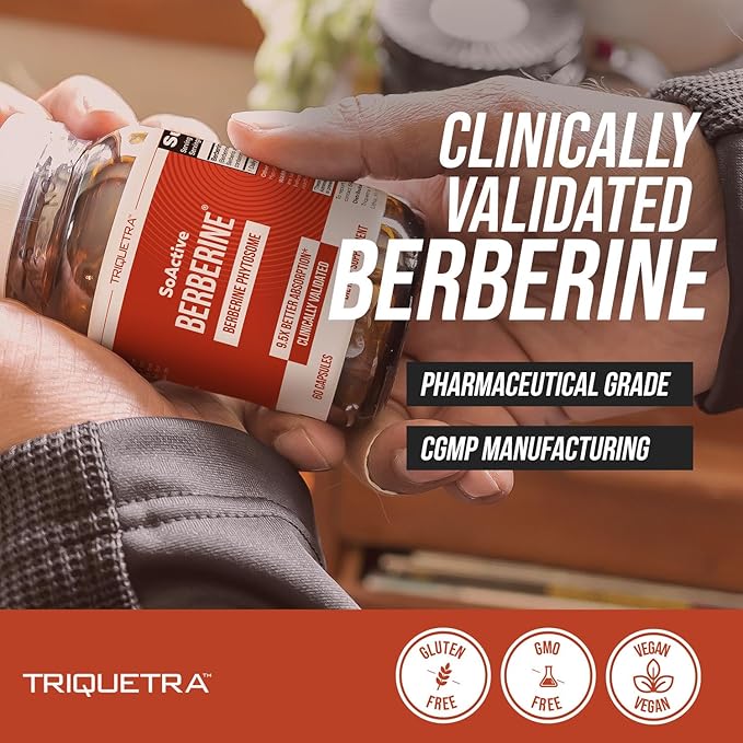 SoActive Berberine 550mg: 9.6X Higher Absorption, Clinically Studied, Optimized Phytosome | Supports Metabolism & AMPK Activation | Non-GMO, Soy-Free | Clinically Validated Dose | 60 Servings