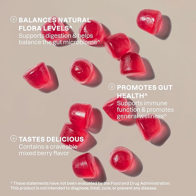 Cliganic Sugar-Free Probiotics Gummies for Men & Women (5 Billion CFU, 30-Day Supply) - Berry Flavor, Vegan, Non-GMO, Kosher, Gluten-Free, Promotes Digestive Health, Balances Gut Microbiome