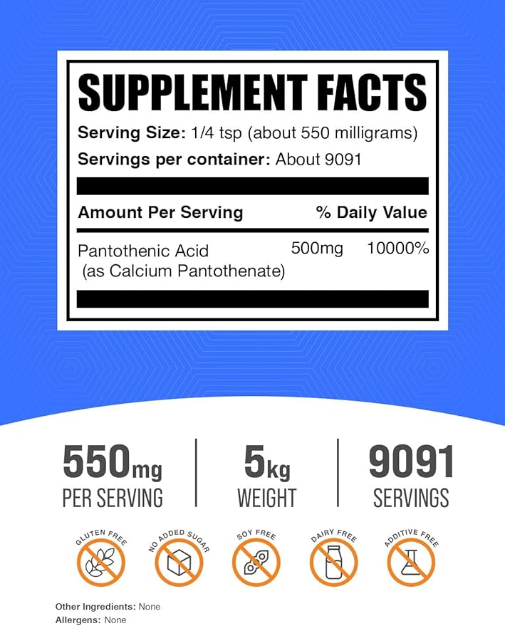 BulkSupplements.com Vitamin B5 Powder - as Calcium Pantothenate, B5 Vitamins - Gluten Free, 500mg of Vitamin B5 Pantothenic Acid per Serving, 5kg (11 lbs) (Pack of 5)