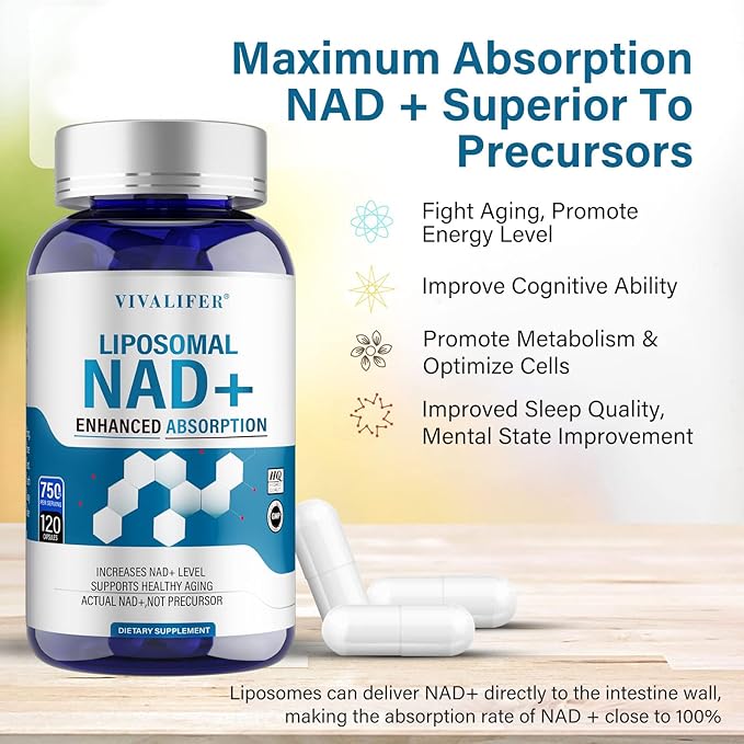 NMN Supplement Alternative 750mg - 120 Capsules for Maximum Absorption - Liposomal NAD+ Supplement Promotes Anti-Aging, Antioxidant Support, Metabolism & Energy Boost