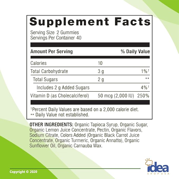 Vitamin D3 Gummies 2000 IU (50 mcg), 80 Count – Bone & Immune Health Support – Assorted Fruit Flavors, Vegetarian, Non-GMO, Organic Supplement + Bonus Better Idea Guide Included