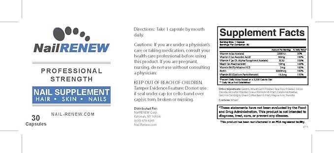 NailRENEW Daily Nail Supplement - Professional Strength Biotin/Vitamin Blend, 30 Capsules