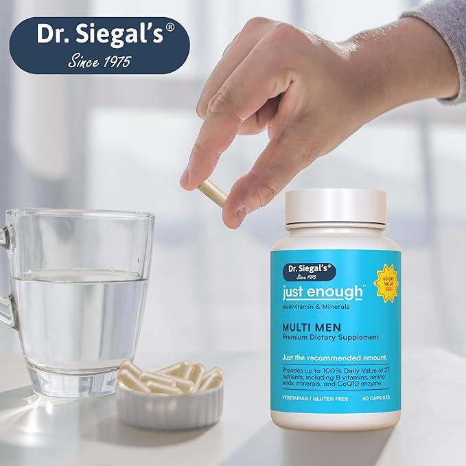Dr. Siegal's Just Enough Multivitamins for Men - 60 Capsules - 60 Servings Vegetarian Multivitamin for Men Capsules - Men's Daily Multivitamin - Mens Multivitamins & Multi Minerals Supplement