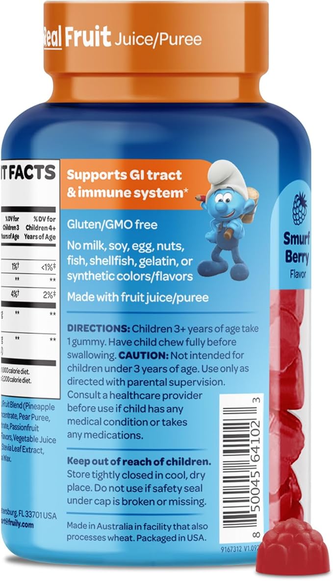 The Smurfs Kids Probiotic Gummies with 1 Billion CFU Probiotics & Prebiotics Chewable Probiotic Kids for Digestive Support, Healthy Gut & Immune Health | Ages 3+ | Made with Real Fruit | 80 Count