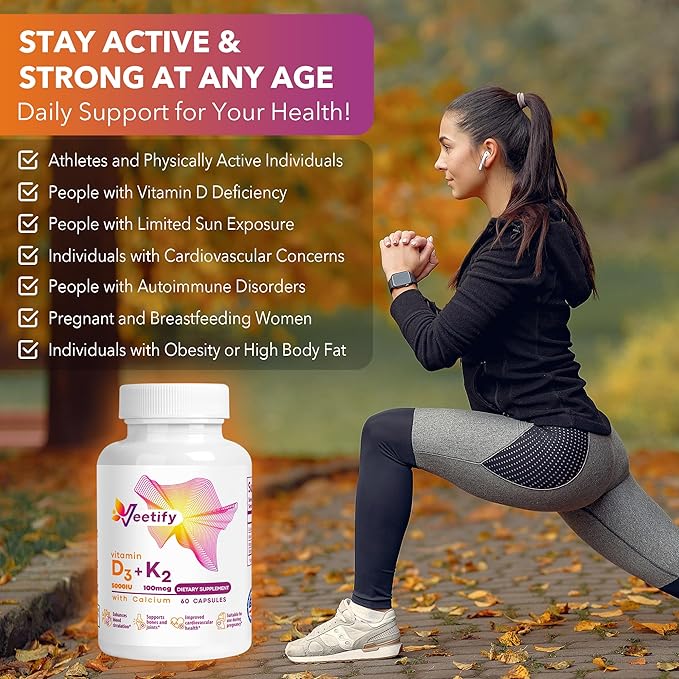 Vitamin D3 (5000 IU) and K2 (100 mcg) with Calcium - 60 Veggie Capsules