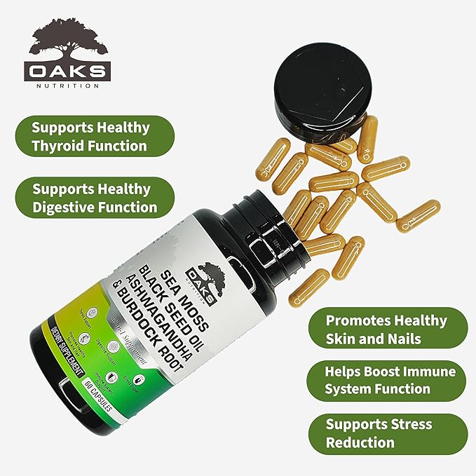 Premium 15-in-1 Sea Moss Multivitamin with Black Seed Oil, Ashwagandha, Turmeric, Bladderwrack, Burdock, Elderberry, Vitamin C & D3, Manuka Honey & ACV ā 60 Capsules