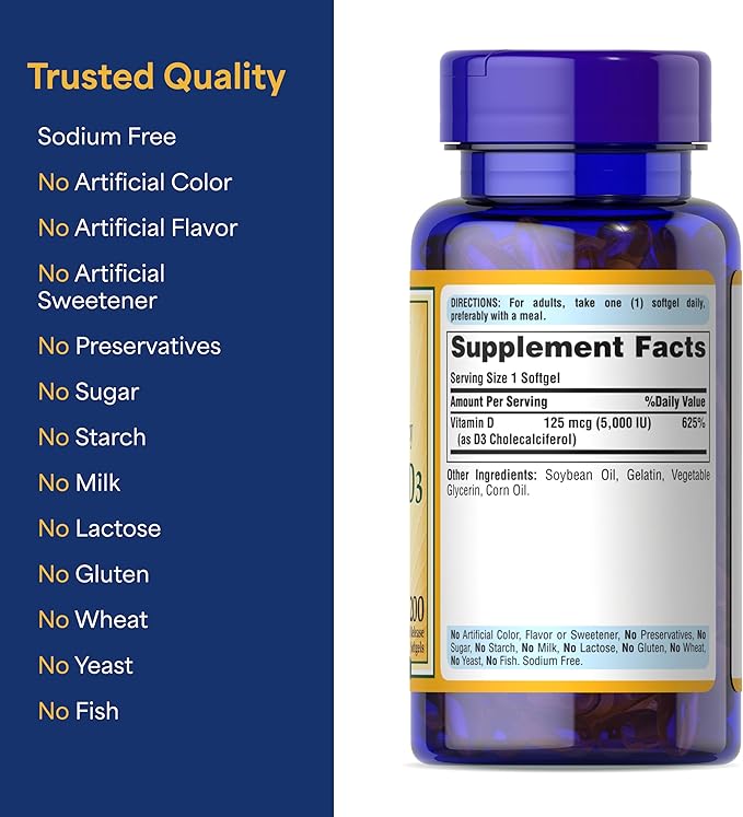 Puritan's Pride Vitamin D3 5000 IU Soft Gels, 0.3 Ounce