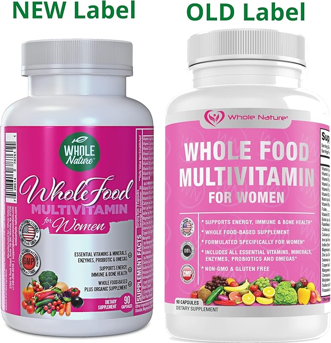 Whole Food Multivitamin for Women Womens Multi Vitamin with Folate, B12 Methyl, Vitamins, Minerals, Probiotics and Omegas, Vegan, Non GMO- 90 Capsules (1) (1)