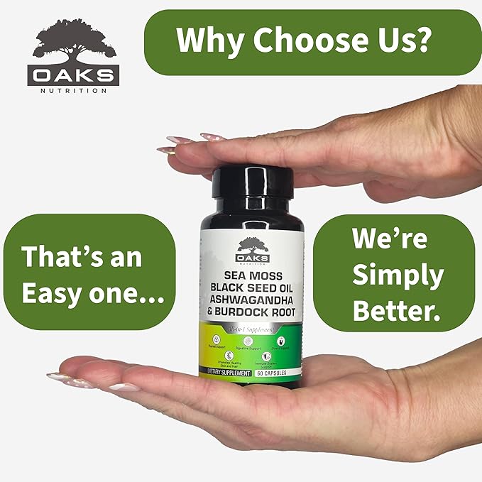 Premium 15-in-1 Sea Moss Multivitamin with Black Seed Oil, Ashwagandha, Turmeric, Bladderwrack, Burdock, Elderberry, Vitamin C & D3, Manuka Honey & ACV ā 60 Capsules