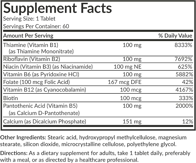 Futurebiotics Super B 100 Sustained Release Vitamin B Complex Non-GMO, 60 Vegetarian Tablets