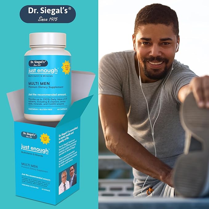 Dr. Siegal's Just Enough Multivitamins for Men - 60 Capsules - 60 Servings Vegetarian Multivitamin for Men Capsules - Men's Daily Multivitamin - Mens Multivitamins & Multi Minerals Supplement