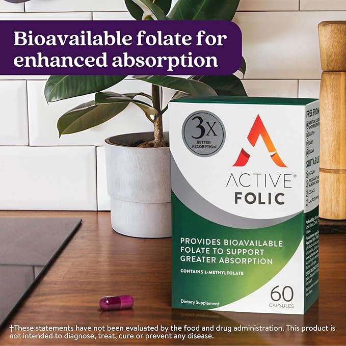 Active Folic 400mcg – L-Methylfolate Folic Acid Supplement – Highly Absorbed, Vegan – Supports Pregnancy, Energy, Tiredness & Fatigue Reduction – 60 Capsules (2-Month Supply)