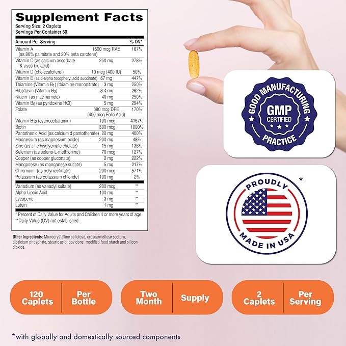Health Thru Nutrition Ultra-Betic Multivitamin 120 Count | Supports Nerve, Vision, Energy | with ALA, Lycopene | Non-GMO, Clean Label | Third-Party Tested for Quality
