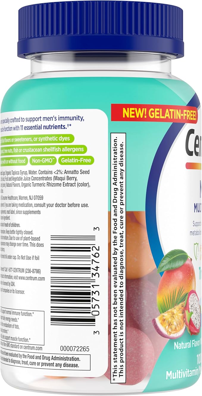 Centrum Men's Multivitamin Gummies, Immune, Energy, Healthy Appearance Support, 100 Count, 50 Day Supply