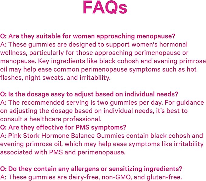 Pink Stork Hormone Balance Gummies for Women – PMS, Menopause & Estrogen Support – Mood, Bloating, Hot Flashes & Energy – Red Raspberry Leaf, Black Cohosh, Primrose – 60 Vegan Gummies